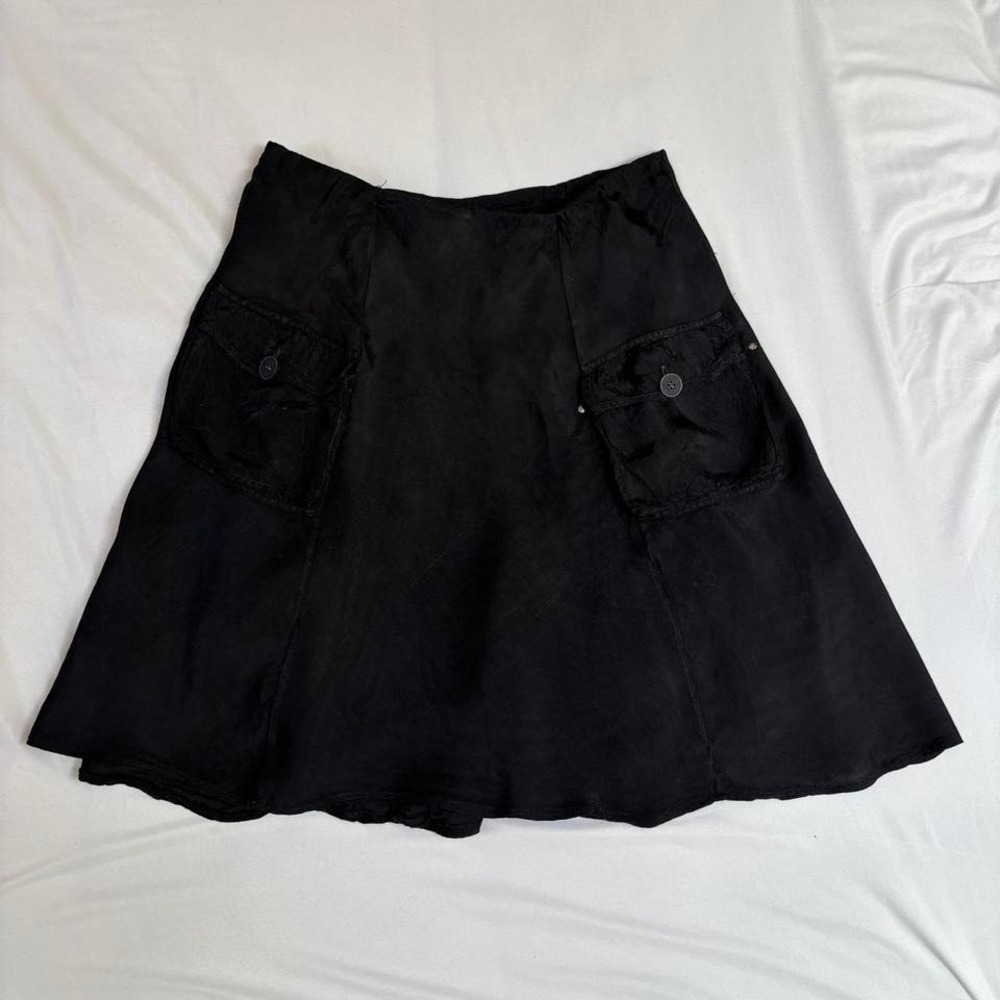 Black Satin Skirt Cargo Pockets Scee TwinSet Grunge Emo WhimsyGoth S/M - Picture 5 of 7